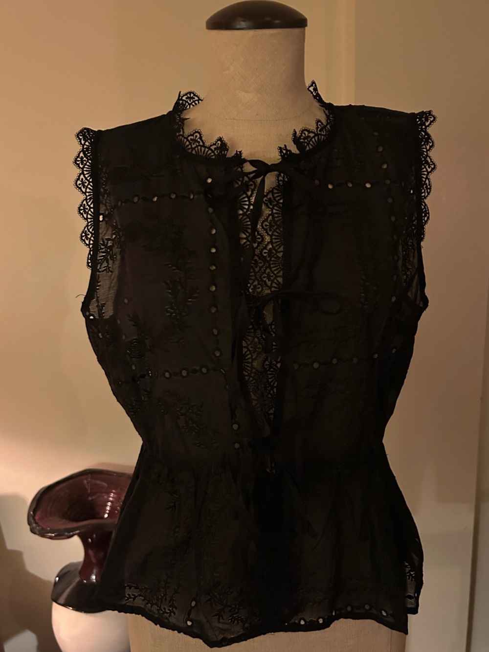 Calypso St. Barth Black embroidered lace Trim tie front Peplum top. Brand new. - Picture 6 of 15